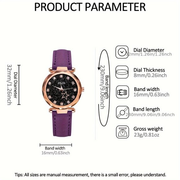 5 pcs Quartz Pu Leather Wrist Watch and Necklace Set - Picture 7 of 8